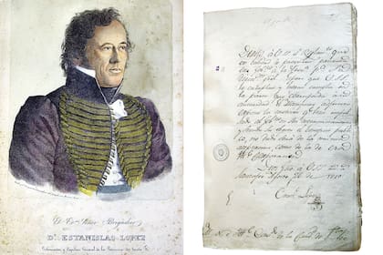 Litografía de Estanislao López realizada en los talleres de César Hipólito Bacle. Hoy en el museo Julio Marc, de Rosario.