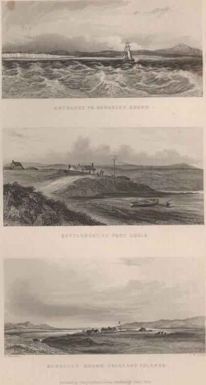 Litografía de Puerto Soledad en 1833, por Conrad Marterns