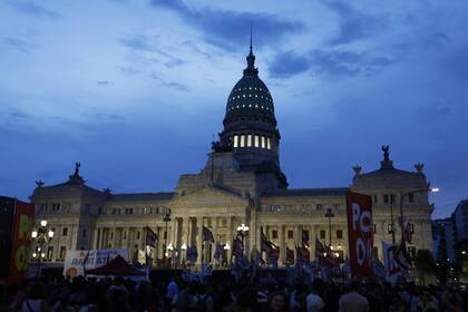 Llega gente al Congreso para festejar que el debate de la "Ley Ómnibus" pasa a comisión