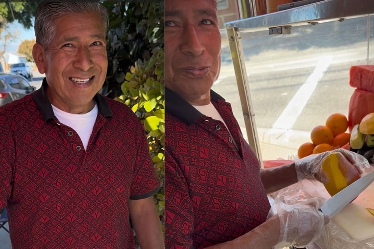 Llegó a Estados Unidos desde Puebla hace 34 años y trabaja en un puesto de frutas callejero hace 27 de lunes a lunes (TikTok archidashz97)