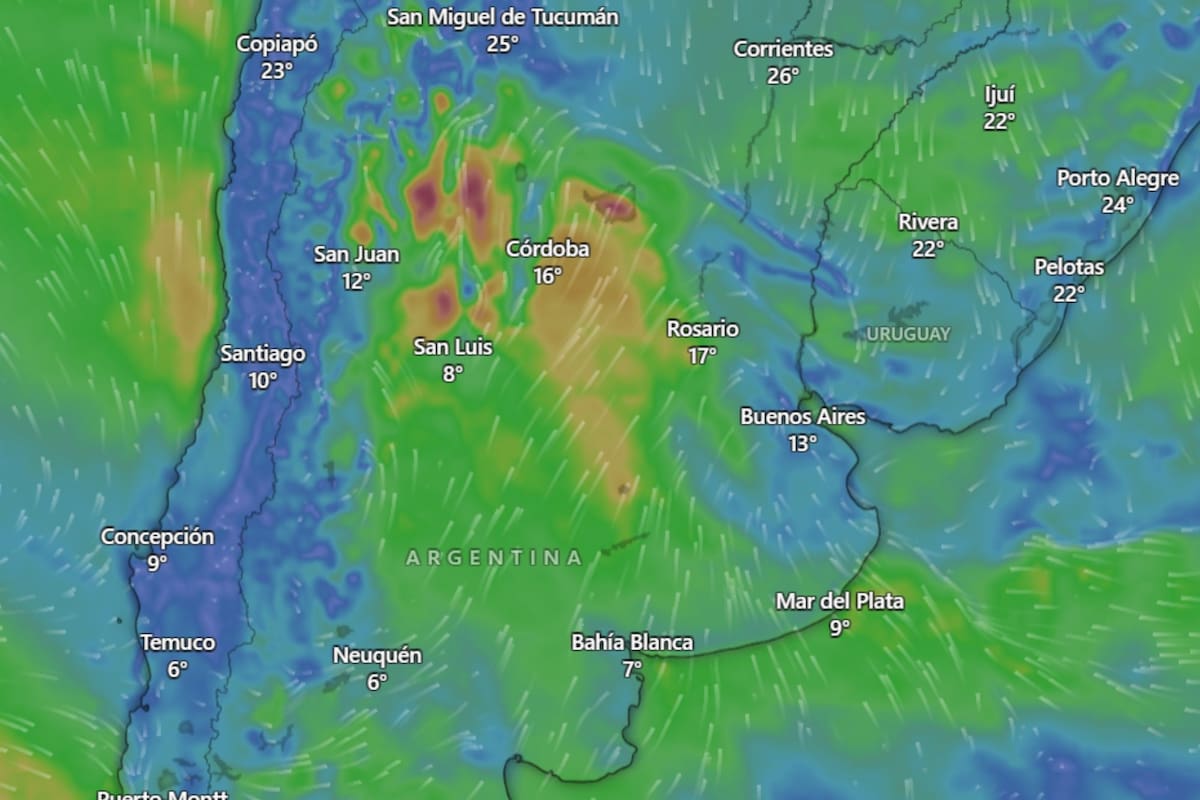 Lluvia en Buenos Aires: a qué hora mejora el tiempo este jueves 6 de agosto (Captura: Windy)