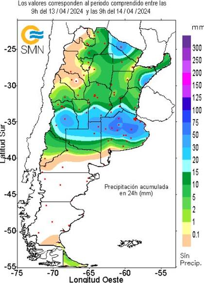 Lluvias de las últimas 24 horas