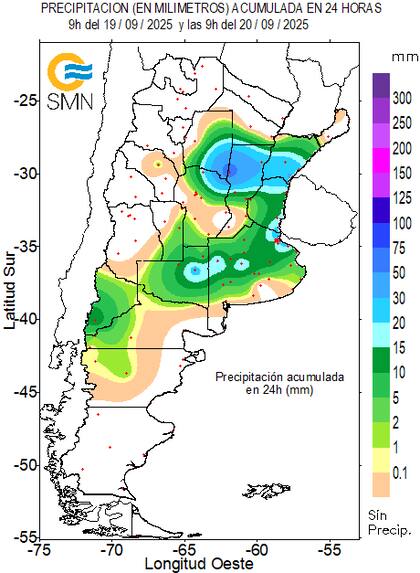 Lluvias de las últimas 24 horas hasta las 9 de este sábado