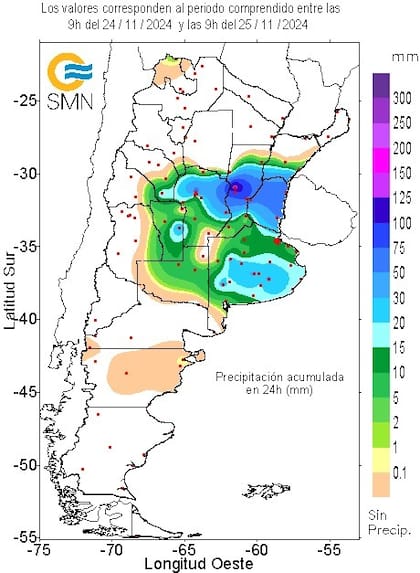 Lluvias de las últimas 24 horas hasta las 9 de hoy