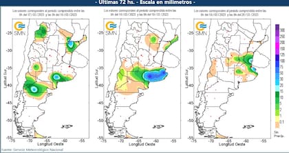 Lluvias de las últimas 72 horas