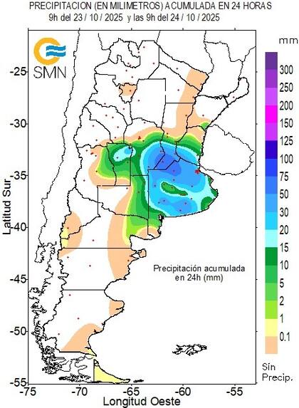 Lluvias en las últimas 24 horas, hasta las 9 de hoy