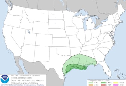Lluvias intensas en la costa del Golfo: se esperan acumulaciones de hasta 100 mm en Texas y Luisiana
