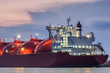 LNG TANKER - Ship at dawn moored to the gas terminal