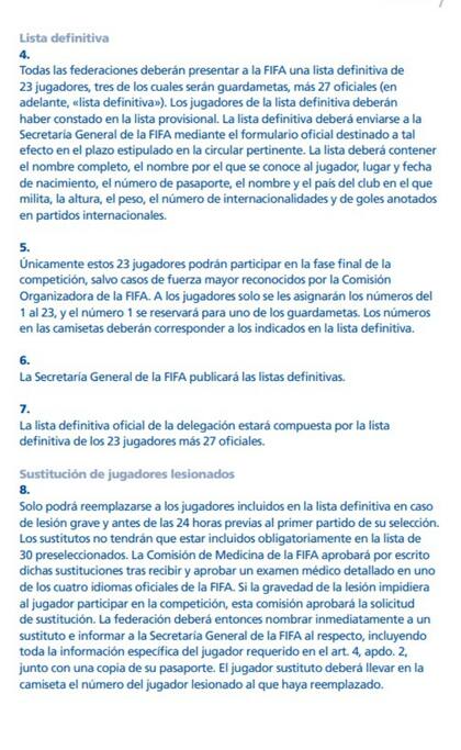 Lo que especifica el reglamento del Mundial