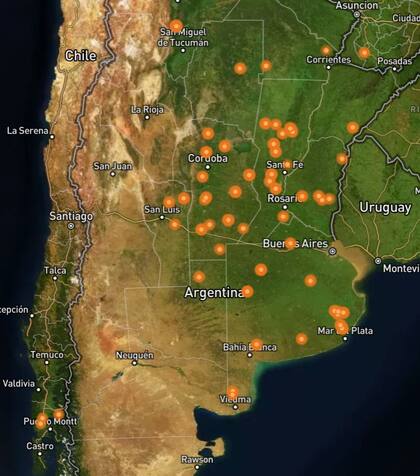 Localización de los campos en la Argenitna que lograron certificar bonos de carbono