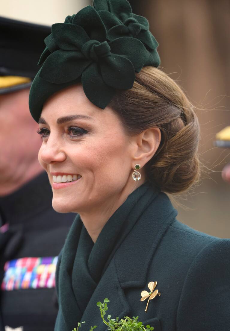 LONDON, ENGLAND - MARCH 17: Catherine, Princess of Wales during the 2025 Irish Guard's St. Patrick's Day Parade at Wellington Barracks on March 17, 2025 in London, England. (Photo by Karwai Tang/WireImage)