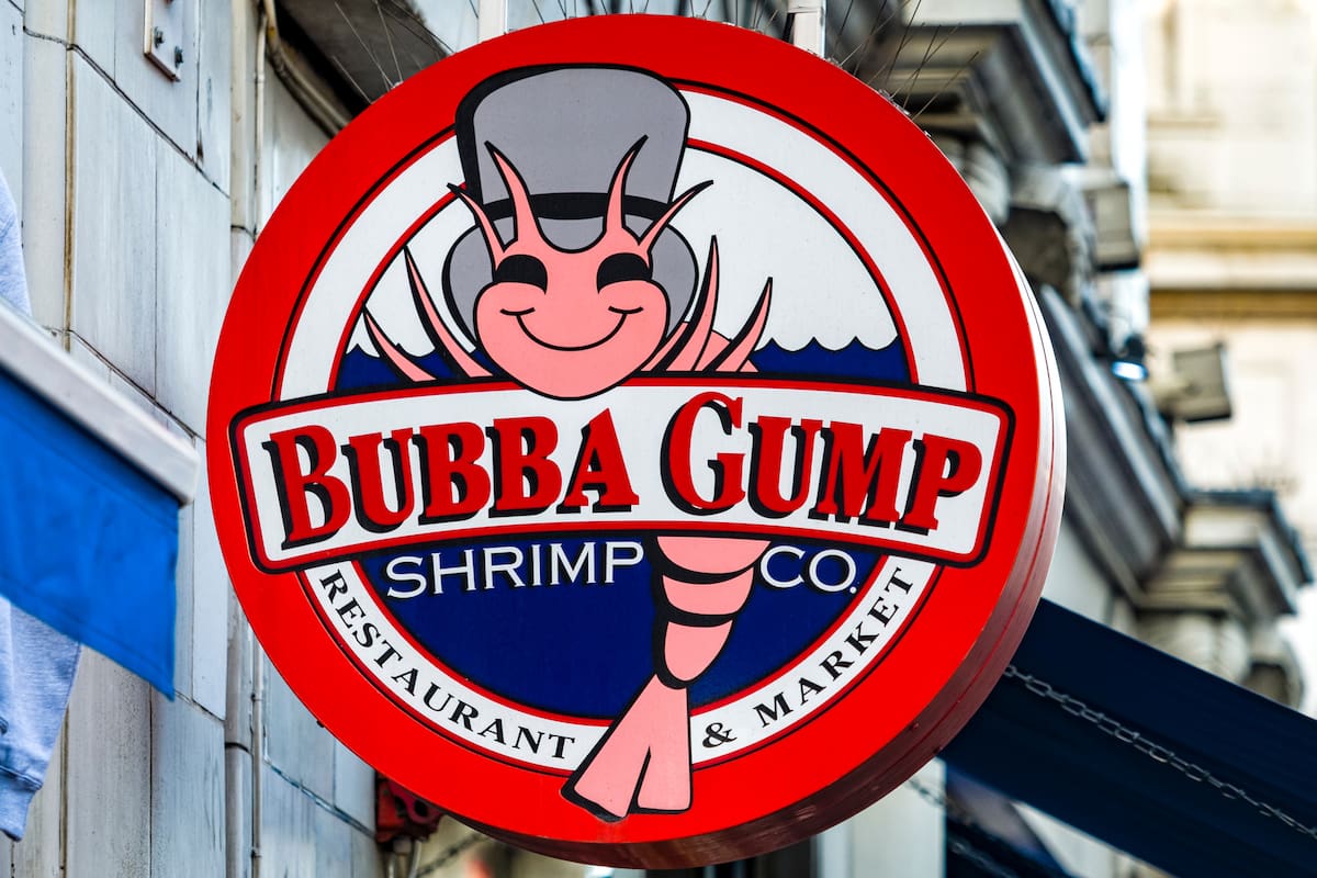 London, England - October 27, 2017: Bubba Gump Shrimp Co restaurant sign in London, A Forrest Gump themed restaurant serving seaford and american style food, Founded in 1996