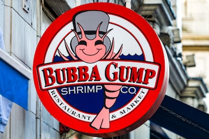 London, England - October 27, 2017: Bubba Gump Shrimp Co restaurant sign in London, A Forrest Gump themed restaurant serving seaford and american style food, Founded in 1996