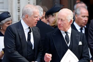 LONDON, UNITED KINGDOM - SEPTEMBER 16: (EMBARGOED FOR PUBLICATION IN UK NEWSPAPERS UNTIL 24 HOURS AFTER CREATE DATE AND TIME) Prince Andrew, Duke of York and King Charles III attend Katharine, Duchess of Kent's Requiem Mass service at Westminster Cathedral on September 16, 2025 in London, England. Katharine, Duchess of Kent was married to Prince Edward, Duke of Kent, a first cousin of Queen Elizabeth II. She died on September 4 at the age of 92 at Kensington Palace surrounded by her family. Having converted to Catholicism in 1994, her funeral takes place at Westminster Cathedral and is the first Catholic funeral to be held for a member of the royal family in modern British history. Her Royal Highness will be laid to rest at the Royal Burial Ground at Frogmore, Windsor. (Photo by Max Mumby/Indigo/Getty Images)