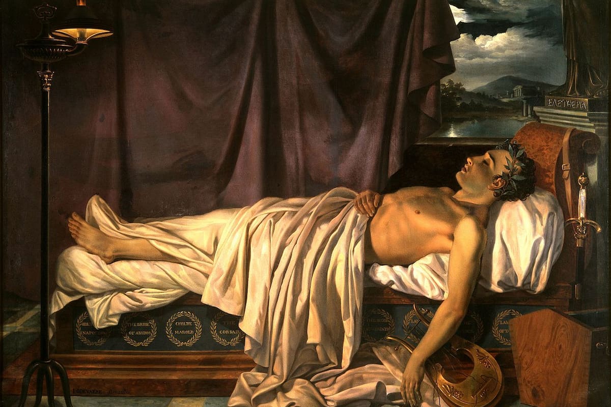 Lord Byron en su lecho de muerte (1826), obra del artista Joseph Dionysius Odevaere