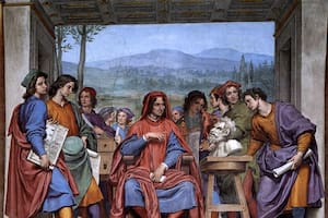 Lorenzo de Medici (1449-92), rodeado de artistas, admirando el "Fauno" de Miguel Ángel