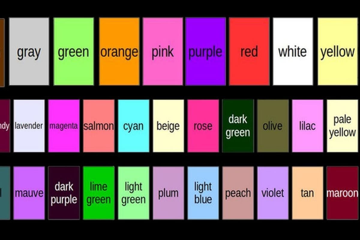 Los 11 colores básicos (negro, azul, marrón, gris, verde, naranja, rosa, púrpura, rojo, blanco y amarillo) y los 28 adicionales