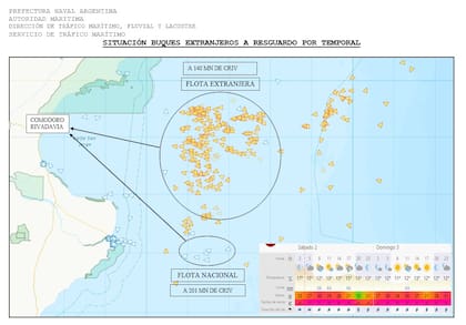 Los 259 buques pesqueros de bandera China que pidieron refugio en Mar Argentino por fuerte temporal