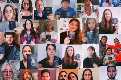 Los argentinos varados en Nueva York crearon una plantilla con sus fotos mostrando el pasaporte para exigir poder volver a su país de origen