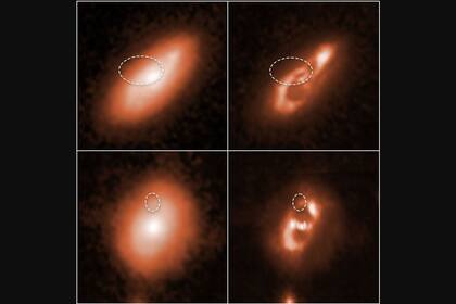 Los astrónomos rastrearon dos breves y potentes ráfagas de radio hasta los brazos espirales de las dos galaxias que se muestran arriba