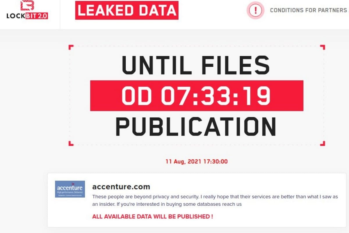 Los atacantes le exigieron a Accenture unos 50 millones de dólares a cambio de 6 TB de datos confidenciales secuestrados