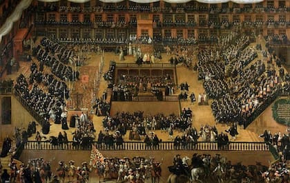 Los autos de fe eran auténticos teatros, como puede verse en este cuadro de Francisco Rizi, que recoge uno en la Plaza Mayor de Madrid