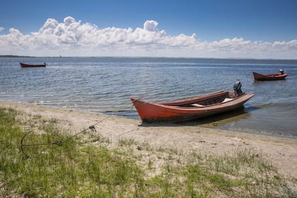 Los barquitos de los pescadores a orillas de la Laguna de Rocha.