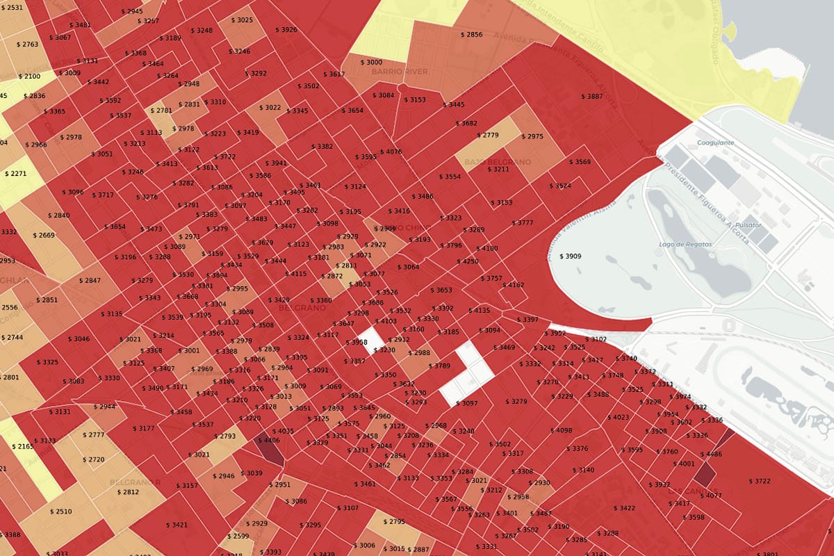 Los barrios cuyo metro cuadrado vale más de US$3700, porque según el gobierno van a ser los que van a pagar la tarifa completa sin subsidios de gas y luz.
