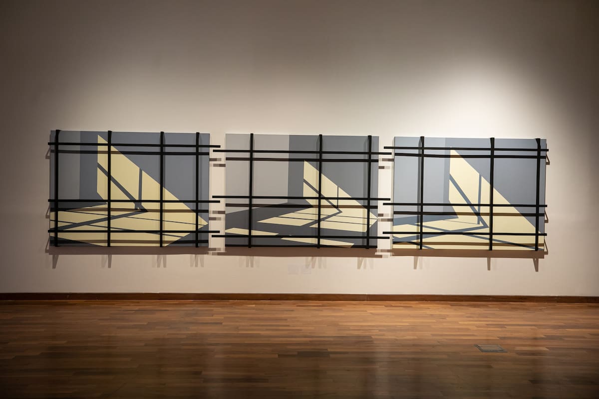 Los barrotes de hierro proyectan sombras sobre la obra premiada de Leila Tschopp, de la serie "El mar de hielo", de 2021