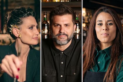 Los bartenders Mona Gallosi, de Punto Mona; Santiago Lambardi, de Hierro Casa de Fuegos y Hierro Bodegón; y Laura Pichel, de Cauce
