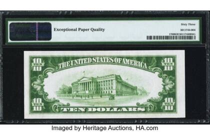 Los billetes certificados de US$10, de 1933, se consideran "el santo grial"