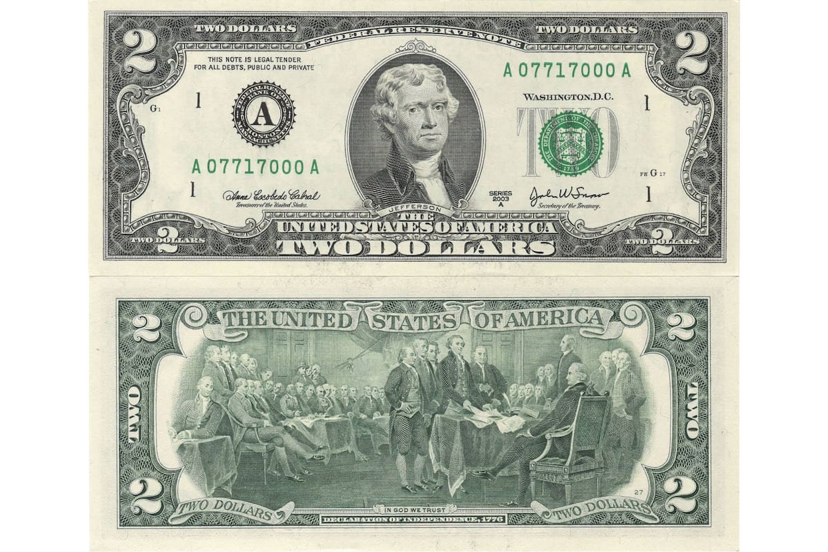 Los billetes de US$2 emitidos por la Reserva Federal de Estados Unidos pueden alcanzar precios elevados en el mercado de subastas