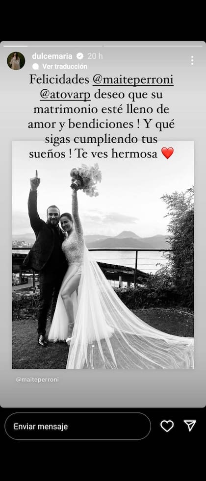 Los buenos deseos de Dulce María por la boda de Maite Perroni