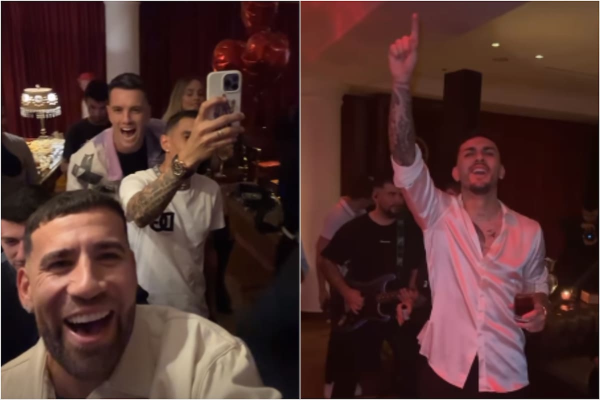 Los campeones del mundo reunidos para festejar el cumpleaños de Leandro Paredes (Foto: Captura de video IG @nicolasotamendi30)