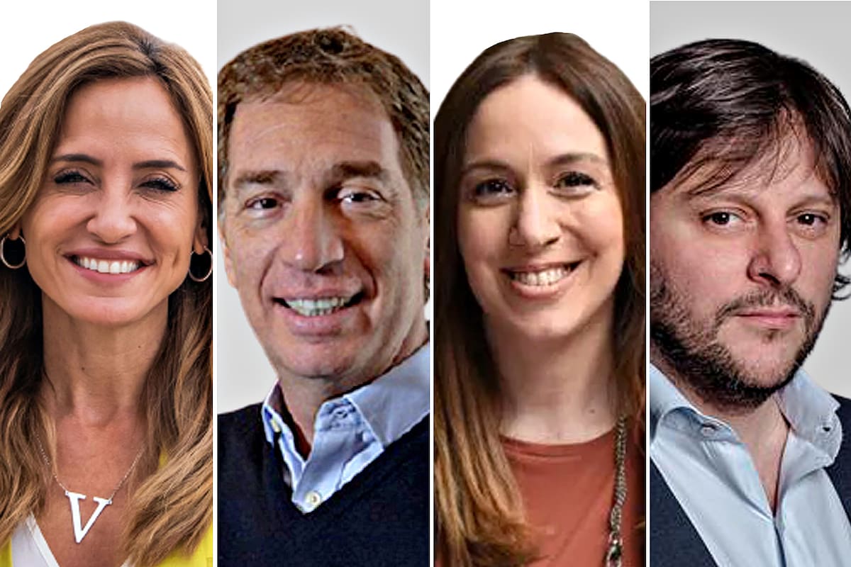 Los candidatos a diputados Victoria Tolosa Paz, Diego Santilli, María Eugenia Vidal y Leandro Santoro