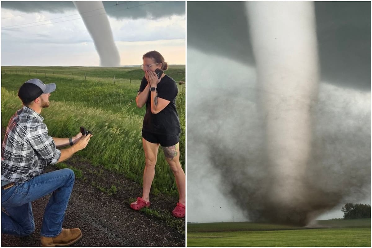 Los cazadores de tormenta fueron en busca de un tornado EF3, pero al momento de acercarse, Bryce Shelton decidió pedirle matrimonio a su pareja Paige Berdomas