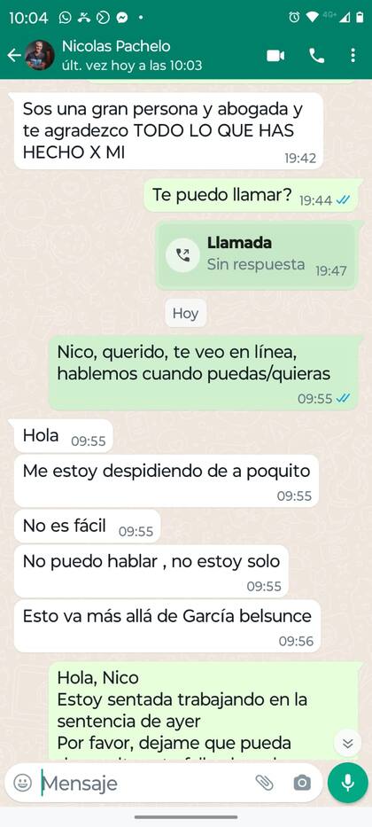 Los chats entre Nicolás Pachelo y su abogada