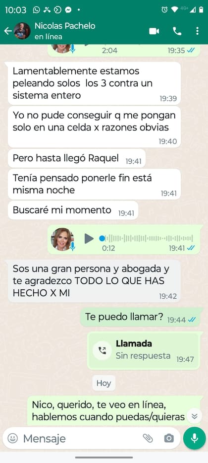 Los chats entre Pachelo y su abogada