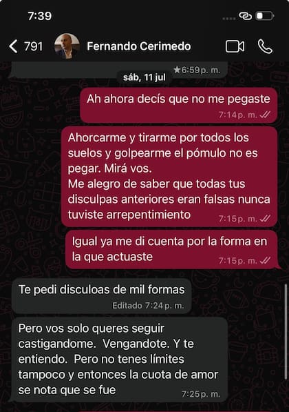 Los chats publicados por Nadia Beller con Fernando Cerimedo