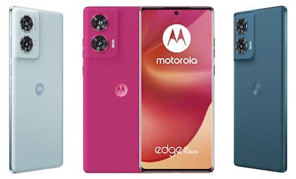Los colores del Motorola Edge 50 Fusion: cuero vegano en azul claro u oscuro, y gamuza vegana en rojo
