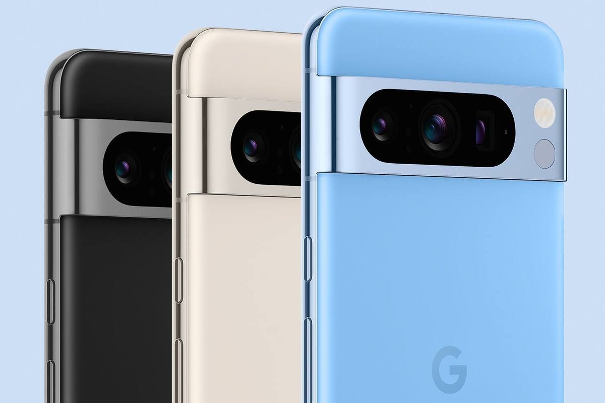Los colores del Pixel 8 de Google, que tiene tres cámaras traseras (incluyendo un zoom 5x) y un sensor de temperatura al lado del flash
