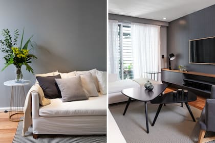Los colores oscuros fueron el caballito de batalla para lograr un estilo sobrio y moderno. Muebles hechos por Roberto, carpintero de DIPA.