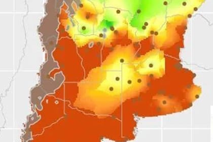 Los colores rojo y amarillo reflejan una baja reserva de agua útil en el suelo aprovechable por los cultivos