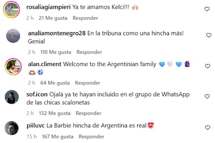 Los comentarios de apoyo en la cuenta de Instagram de Kelci