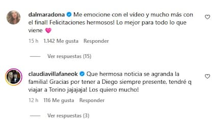 Los comentarios de Dalma Maradona y Claudia Villafañe en el posteo de Giovanni Simeone
