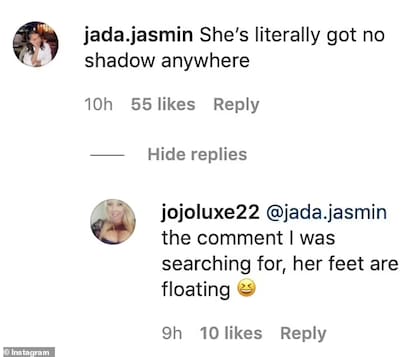 Los comentarios de los usuarios en los que acusaron a Jess Hunt de "flotar" en el aire en un video que publicó