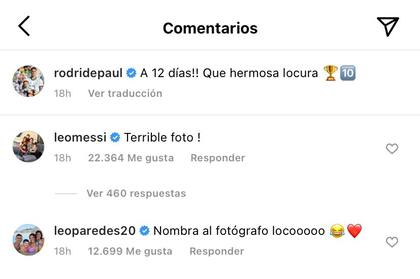 Los comentarios de Messi y Paredes en la foto de De Paul