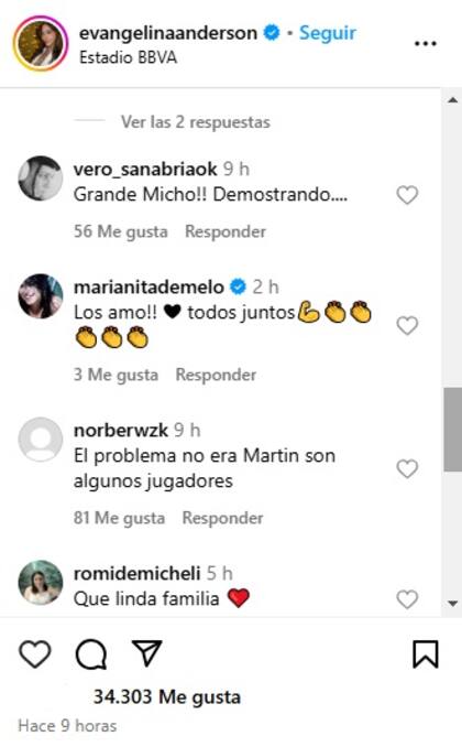 Los comentarios que recibió Anderson tras el posteo