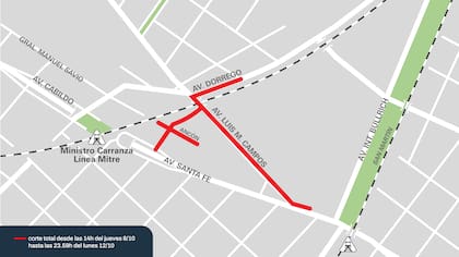 Los cortes de tránsito se concentrarán en el entorno del puente ferroviario de la línea Mitre sobre la avenida Luis María Campos y se mantendrán hasta la noche del lunes.