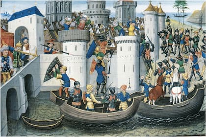 Los cruzados toman Constantinopla en la cuarta cruzada, en una miniatura medieval